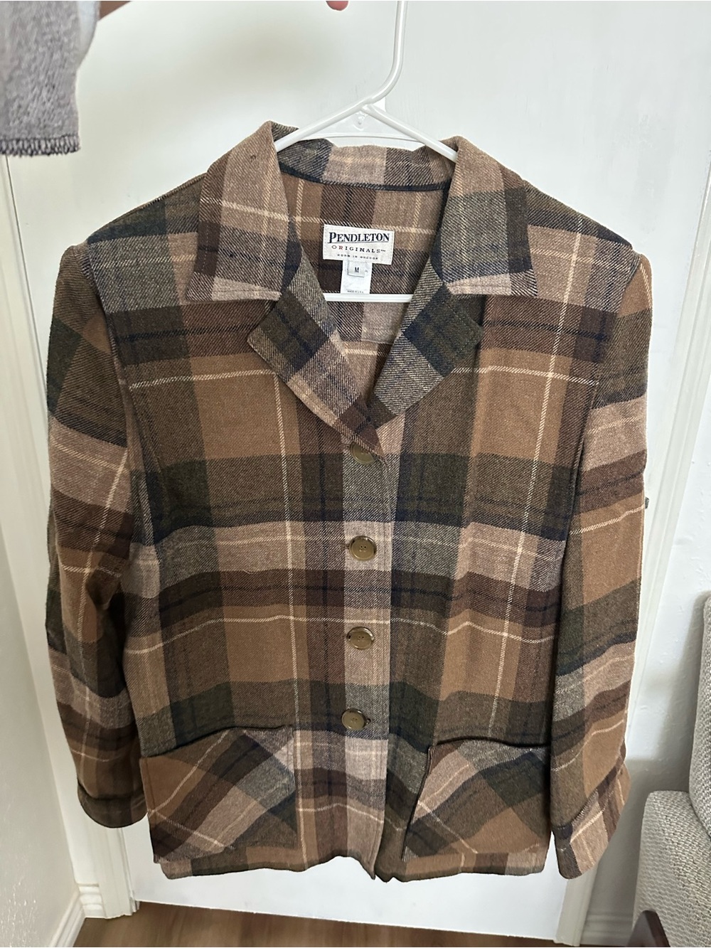 Pendleton Brown & Tan Plaid Wool Blazer Jacket